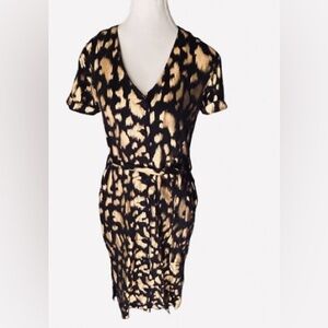 NWT Metallic Gold & Black BIBA Dress New XS Belted Designer Short Sleeved Small